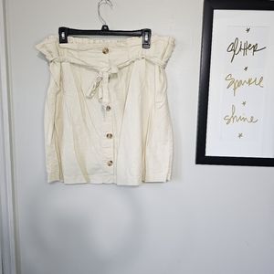 Plus size paper bag skirt with belt high rise button front 0X